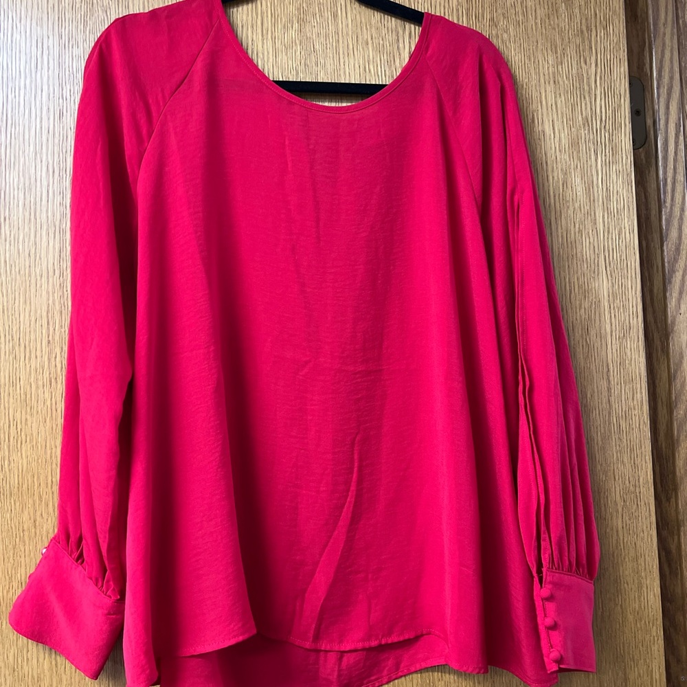 Women’s Red Long-Sleeve Blouse - Classic Scoop Neck